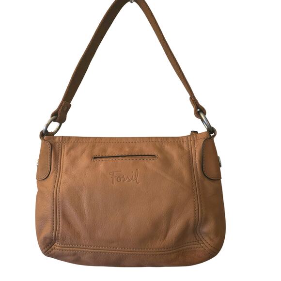 Vintage Fossil Leather Hanover Hobo Shoulder Bag Saddle Brown Purse Zip Closure - Picture 2 of 10